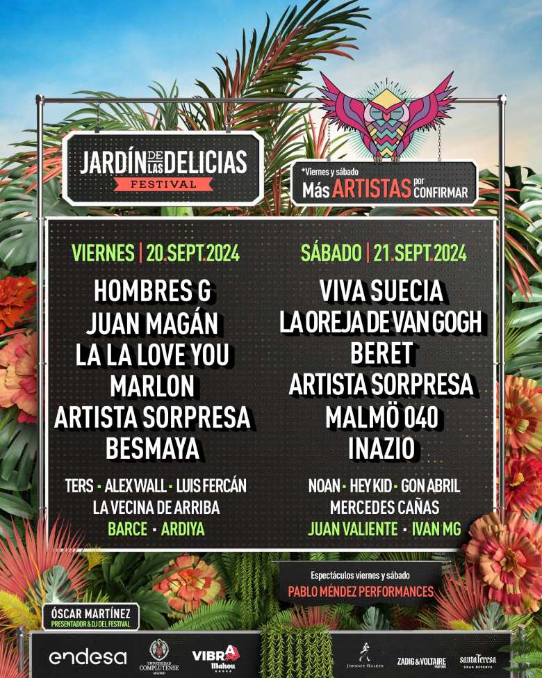 Futuranews - Madrid. Jardín de las Delicias 2024: Viva Suecia, La Oreja de Van Gogh, Hombres G, Juan Magán y muchos otros artistas Madrid. Jardín de las Delicias 2024: Viva Suecia, Las Oreja de Van Gogh, Juan Magán y muchos otros artistas