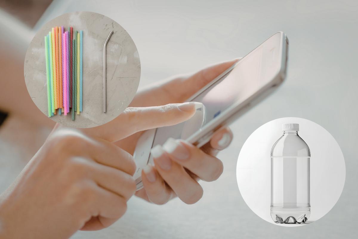 Smartphone cannuccia bottiglia plastica